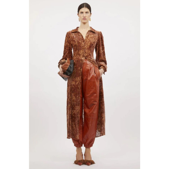 Ulla Johnson Dresses & Skirts - Ulla Johnson Thalia Long Sleeve Velvet Burnout Shirtdress Sienna Size 6 NWT